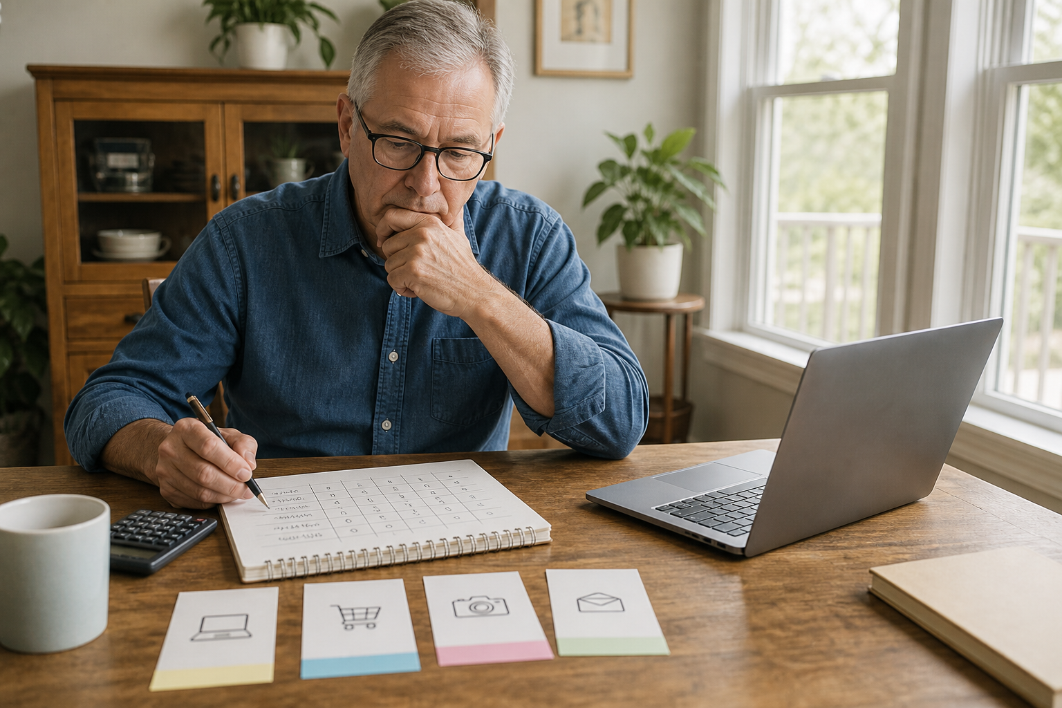 Mature adult comparing side hustle options with a practical scorecard