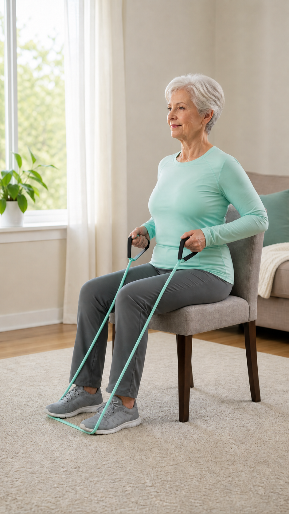 Older woman performing a seated resistance-band row